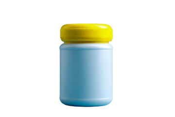 Generic light blue plastic bottle with a bright yellow screw cap isolated on transparent background
