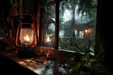 The interior of a cozy old wooden hut