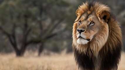 Obraz premium male lion in the wild,“Male Lion Standing Isolated on portrait Background” 