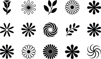 Black and white floral elements perfect for design projects and decoration