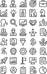 Fototapeta premium Business and finance icons set with handshake graph and rocket vector
