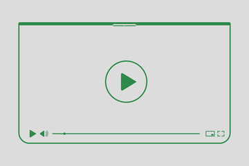 Green video player interface template with play button control icons