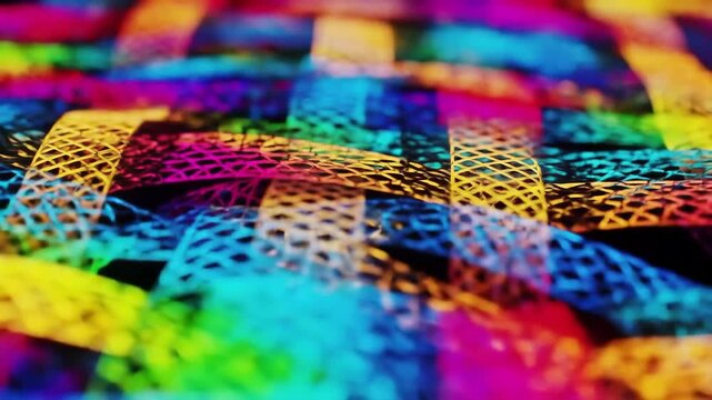 Abstract macro weave pattern in vibrant colors and detailed texture