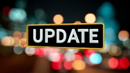 Black and gold sign that says Update