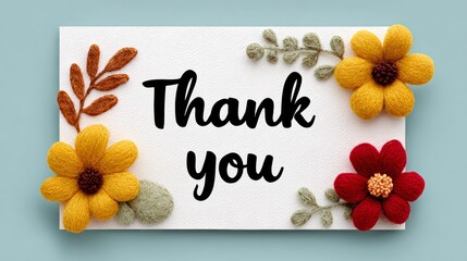 White card with a flower design and the words "Thank You" written in black