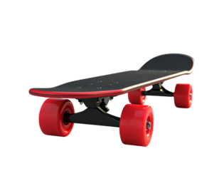 Sleek Modern Skateboard with Bright Wheels on Concrete Floor PNG