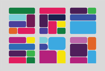 Colorful Abstract Layout of Rectangles and Rounded Shapes on Grey Background