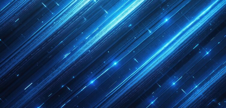 Abstract blue lines form a digital grid with glowing particles. Deep blue texture. This futuristic background resembles flowing data streams. Dynamic energy movement.
