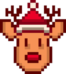 Pixel Art Christmas Reindeer santa hat icon