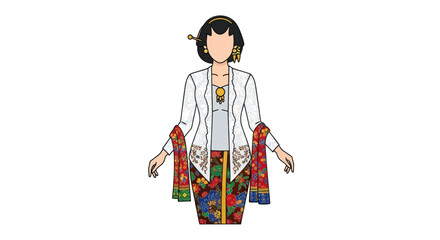 Traditional Indonesian Woman in Kebaya and Batik Attire.