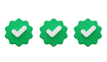 Three green verification badges with white check marks arranged horizontally on a black background