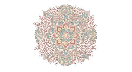 Intricate Mandala Design with Pastel Hues and Delicate Patterns.