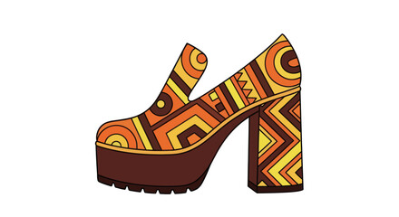 Retro Platform High Heel Shoe with Psychedelic Geometric Pattern.