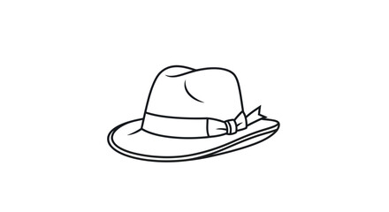 Classic fedora hat line art drawing with a ribbon band.