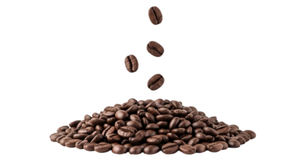 Coffee Beans Falling into a Pile on Black Background