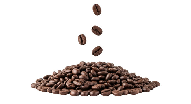 Coffee Beans Falling into a Pile on Black Background