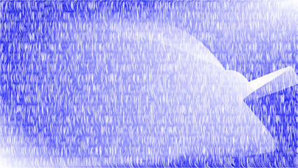 A futuristic white silhouette of a bird or plane soaring through a sea of blue digital information.