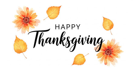 Delicate watercolor floral frame for Happy Thanksgiving greetings and invitations, offering a touch of autumnal elegance and warmth perfect for seasonal marketing campaigns