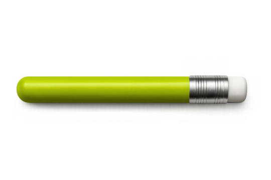Green pencil with eraser isolated object, studying and writing creative education and office supplies