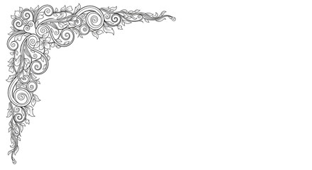Hand Drawn Swirl Floral Corner Border Vector | Elegant Ornamental Frame Design

