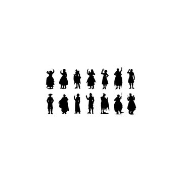 Silhouette people with theatrical masks, expressive gestures, dramatic poses, standing and bowing, emotional body language, diverse figures, communication, 