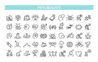 Psychology and mental line icons collection
