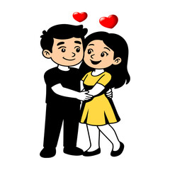 Romantic cartoon vector illustration of a couple on a loving wedding day