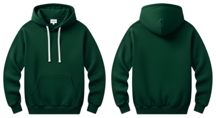 Front and Back View of Green Hoodie sweatshirt dark green