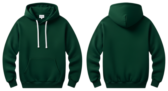 Front and Back View of Green Hoodie sweatshirt dark green
