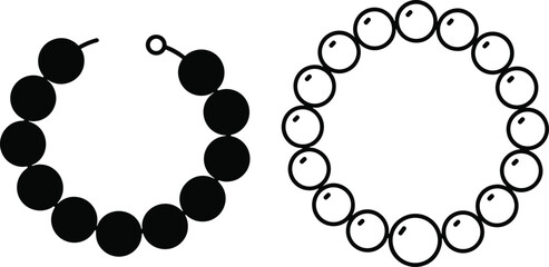 Black and white beaded bracelet illustration, minimal jewelry design, vector pearl accessory drawing, handmade fashion art, elegant accessory concept, isolated background