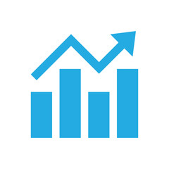 A bright blue bar chart and rising arrow visually represent upward financial trends and positive business momentum.