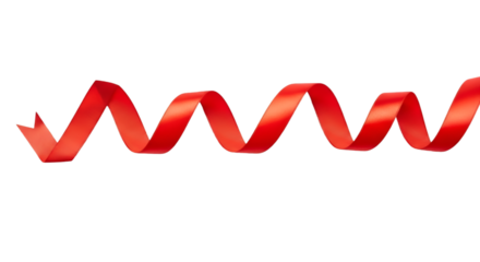 Red satin ribbon curled in a spiral on a black background Keywords: red, ribbon, satin, material