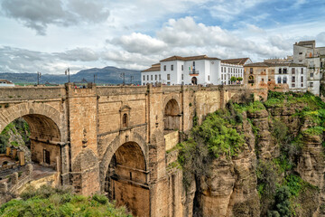 Fototapeta premium Ronda, Spain. Mirador del Puente Nuevo. Historic town of Andalusia. Travel and tourism beautiful cities of Spain