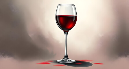Red wine glass styled vibrant, placed under studio lighting, illustrated with chalk textures