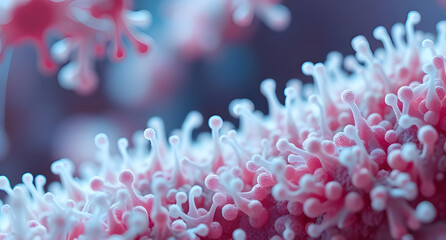 3D low-poly scene of microbial colony under microscope in macro detail