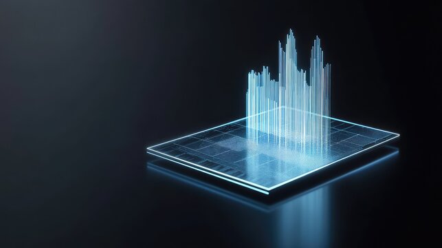 complex data chart and graph holographically projected from a sleek, unseen device onto a dark, polished surface, reflecting the light, UI/UX design, corporate tech aesthetic, photorealistic