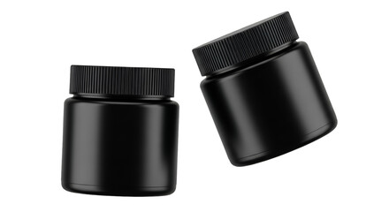 Two Black Matte Jars with Ribbed Lids on Black Background