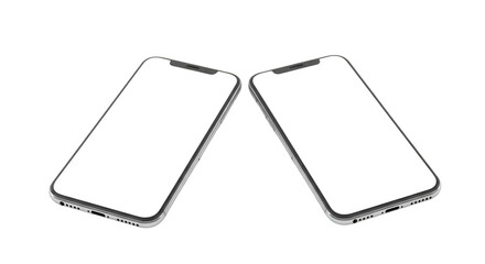 Two Smartphones with Blank White Screens Facing Each Other