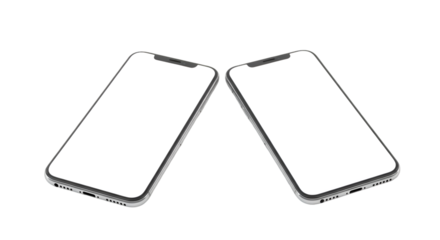 Two Smartphones with Blank White Screens Facing Each Other