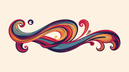 Vibrant abstract flowing swirl design with colorful intertwined lines and decorative flourish on a light background.