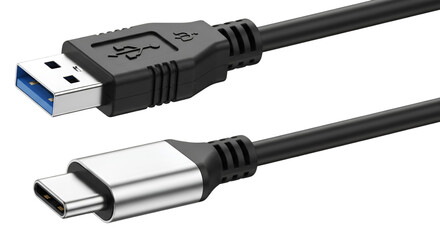 USB3.0 and USB- C Cable Connectors on Black USB 3.0