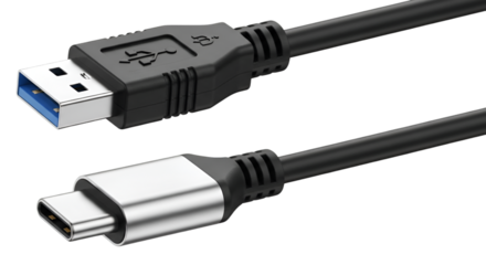 USB3.0 and USB- C Cable Connectors on Black USB 3.0