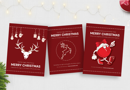 Christmas Flyer Template with Minimal Deer & Ornament Illustration for Greeting Cards & Posters