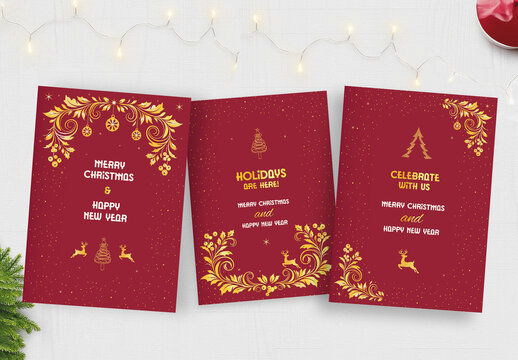 Modern Red & Gold Christmas Flyer Template with Elegant New Year Holiday Card & Poster Design