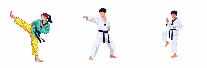 Minimalist Taekwondo Player Stance Character Style Action Sport Illustration