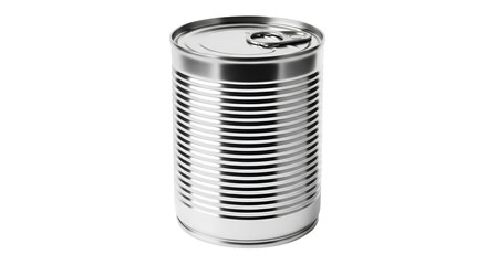 Silver metal food tin can with pull tab on black background