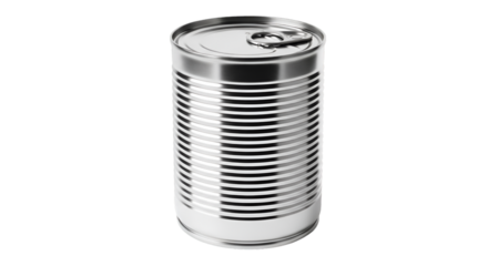 Silver metal food tin can with pull tab on black background