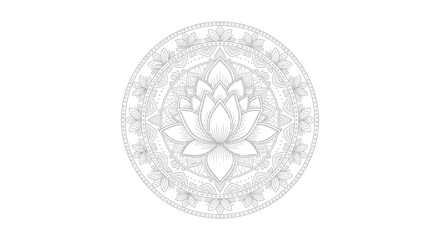 Intricate White Lotus Mandala Design with Detailed Petals and Circular Patterns.