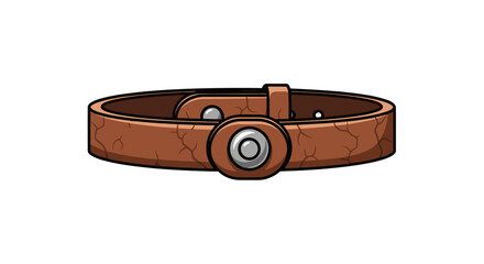 Brown Leather Belt with Silver Buckle Cartoon Illustration.