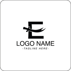 Vector Illustration Letter E and sward logo Design
